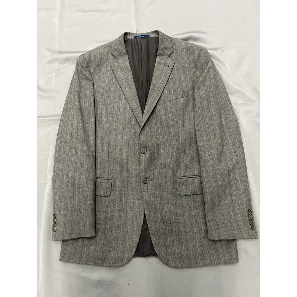 Joseph Abboud Mens 42L Brown Stripe 100% Virgin Wool Imported Fabric Made In USA